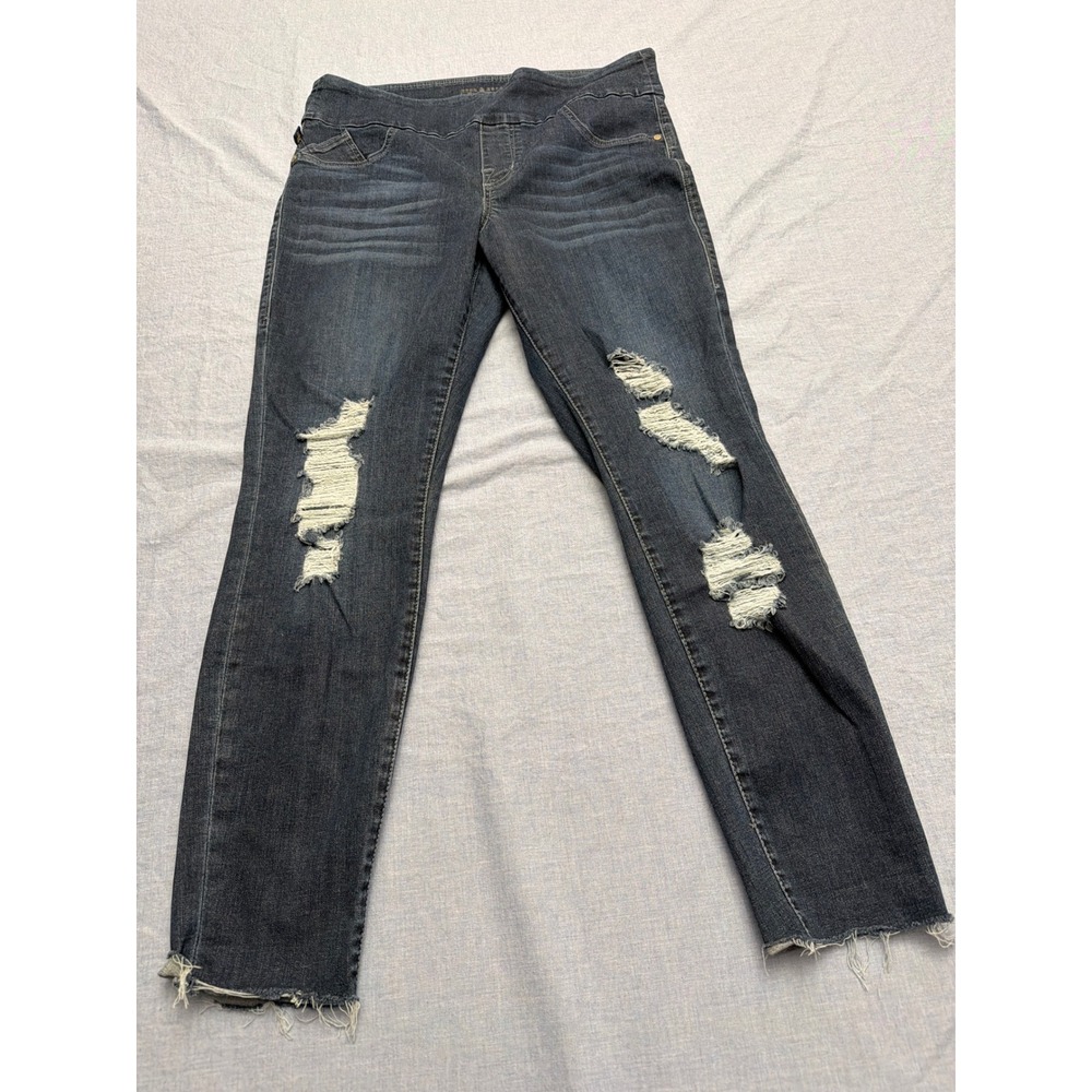 Rock & Republic Denim Rx Slimming Pull On Distressed Skinny Jeans Dark Wash 16